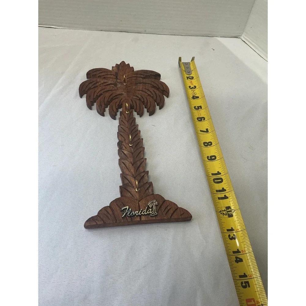 Vintage Florida Souvenir Hand Carved Wood Palm Tree Key Rack Wall Decor 12 Inch